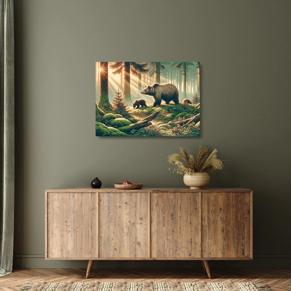 Obraz na szkle - Niedźwiedzie w lesie (70x50 cm)