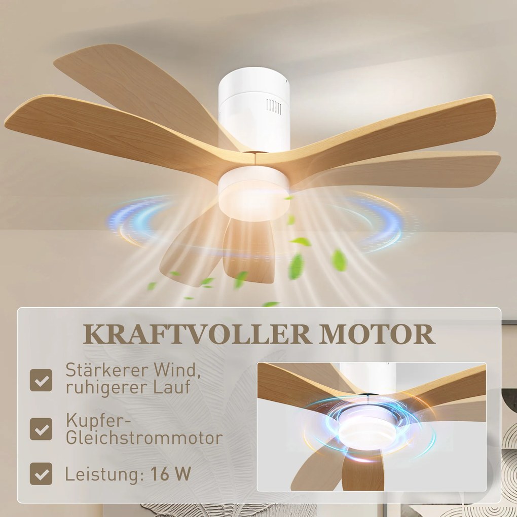 HOMCOM Sufitowy wentylator z oświetleniem LED, 6 prędkości, pilot, jasnobrązowy