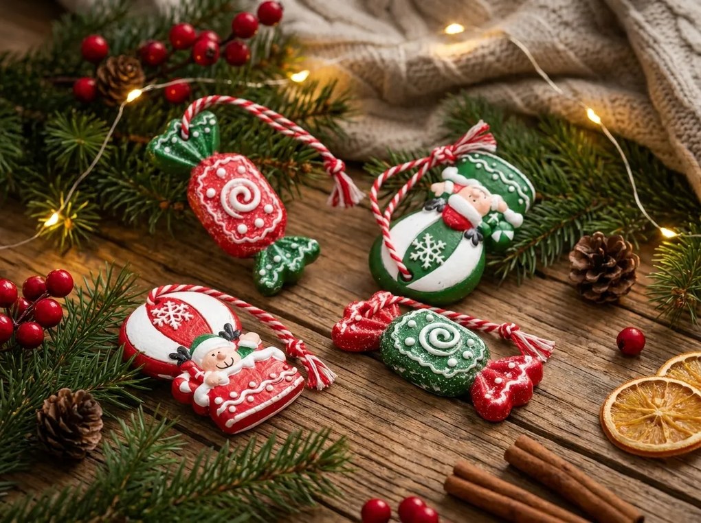 Zestaw 4 szt. ozdób świątecznych CANDY ELF 6 cm