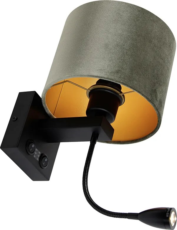 Lampa ścienna czarna z zielonym aksamitnym abażurem 18 cm - Brescia