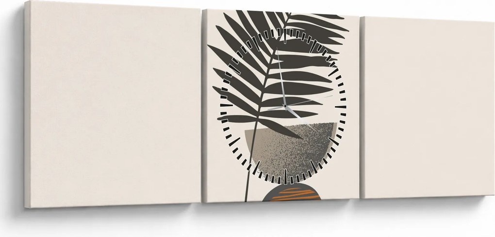 Obraz - Abstrakcja z liściem palmy (z zegarem) (90x30 cm)