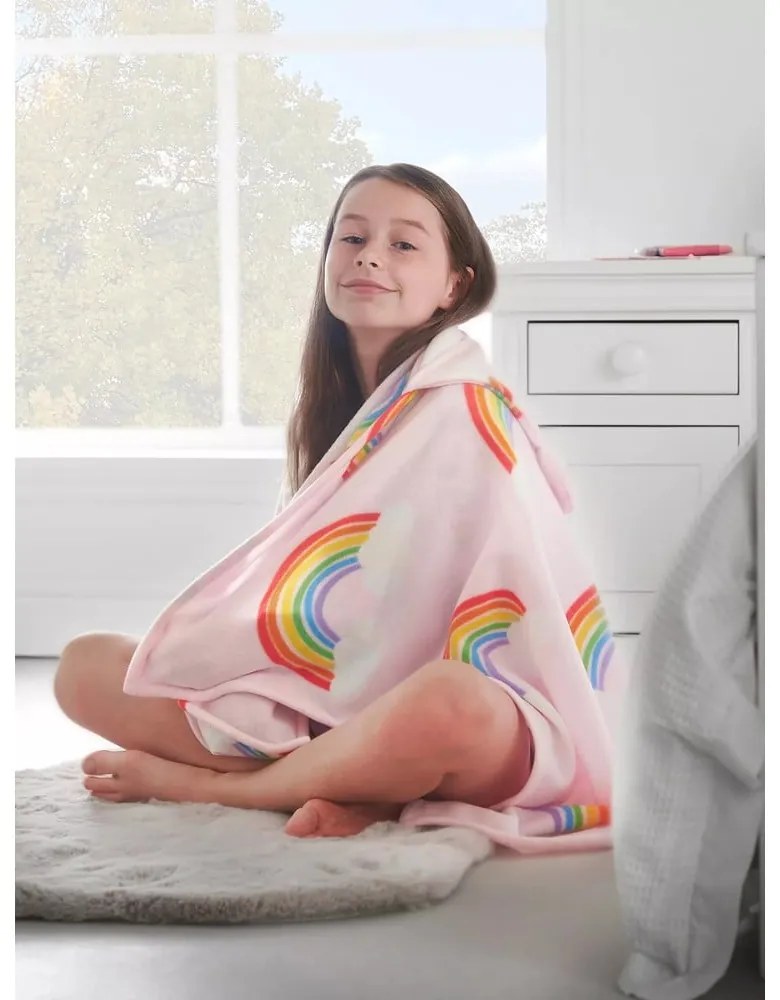 Różowy polarowy koc dziecięcy z kapturem 120x150 cm Rainbow Hearts – Catherine Lansfield