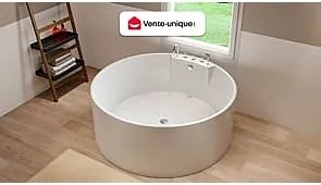 Okrągła wanna wolnostojąca z kranami - 373 L - 150 x 150 x 58 cm - biała - LINDA