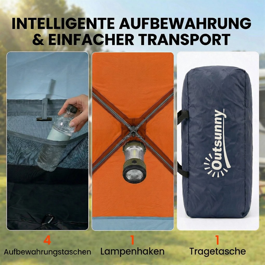 Outsunny Namiot tunelowy 4-osobowy namiot rodzinny z sypialnią i salonem okna dachowe folia podłogowa wysokość 3000 mm słupa wody | Aosom PL