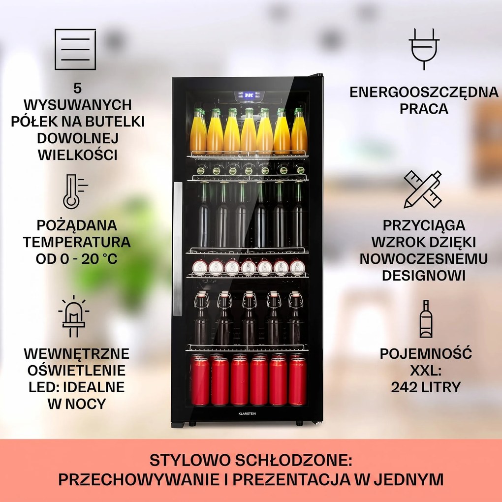 Klarstein Beersafe 128cm 242L Lodówka na Napoje Czarny