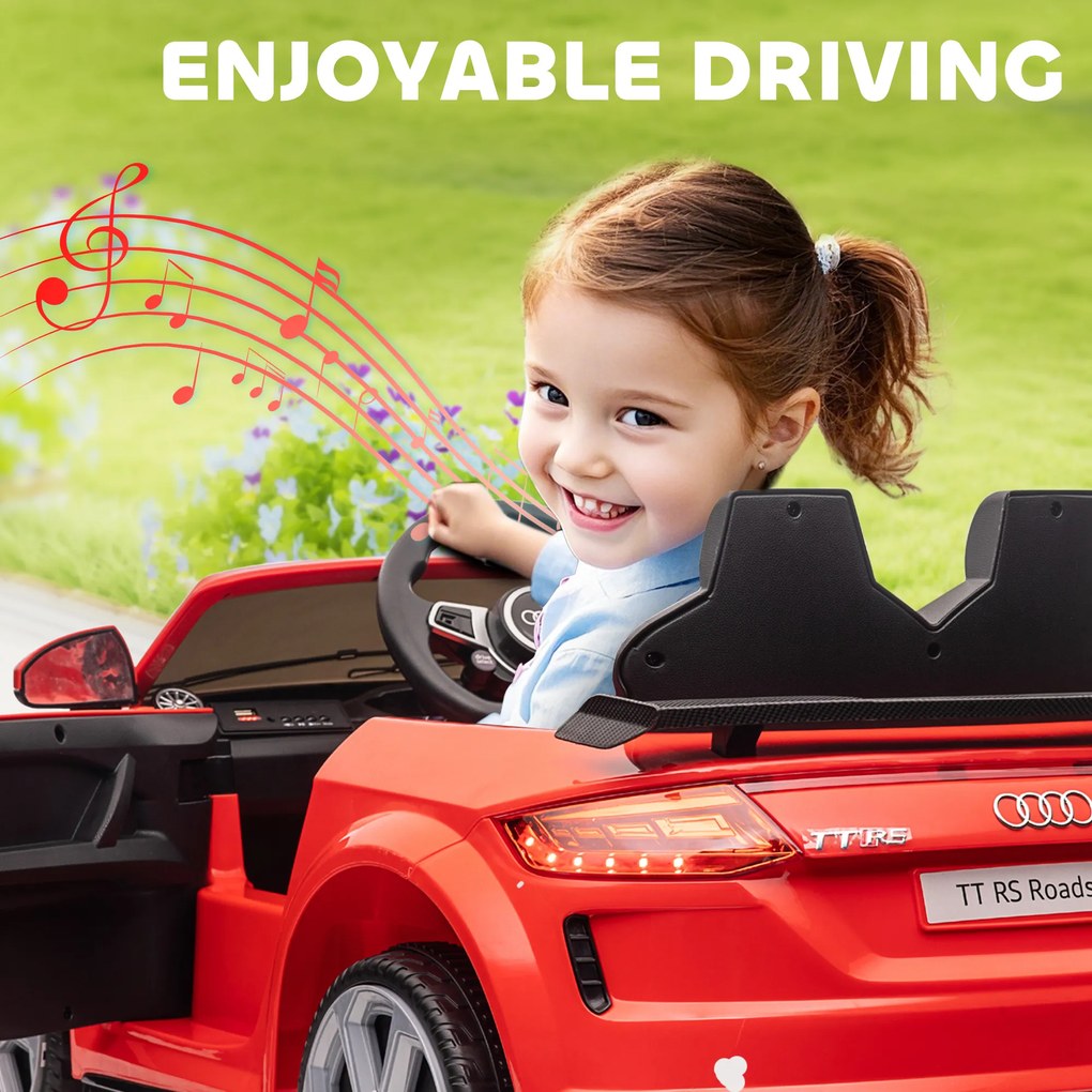 HOMCOM Elektryczne Autko dla Dzieci 12V z Pilotem 2,4G, Muzyką, Klaksonem, Pojazd z Oświetleniem LED, Port USB/MP3, Funkcją Do Tyłu, dla Dzieci 3-5 Lat, Czerwony