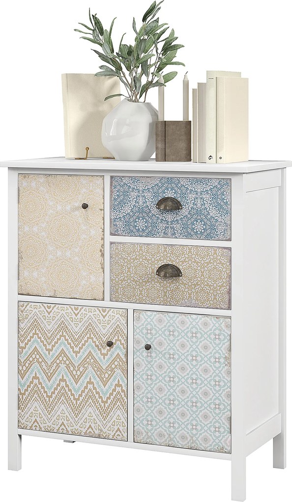 HOMCOM Komoda drewniana biała styl Shabby Chic 2 szuflady 3 szafki 68x34x80 cm | Aosom PL