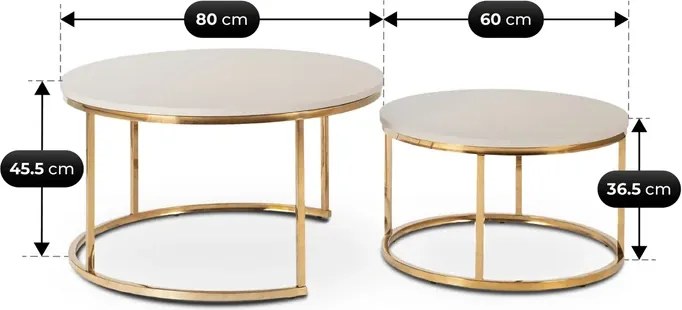 Zestaw Stolików Kawowych APULIA MAX 60 cm/80 cm Kaszmir/Złoty Glamour