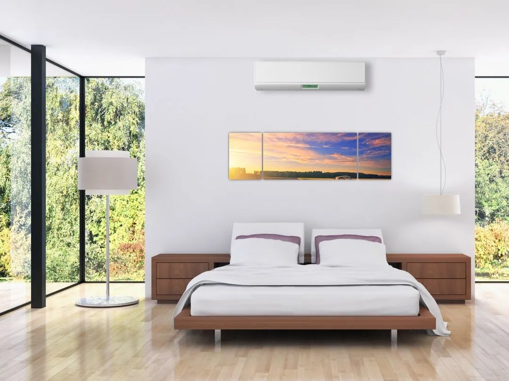 Obraz żółtego samochodu na polu (170x50 cm)
