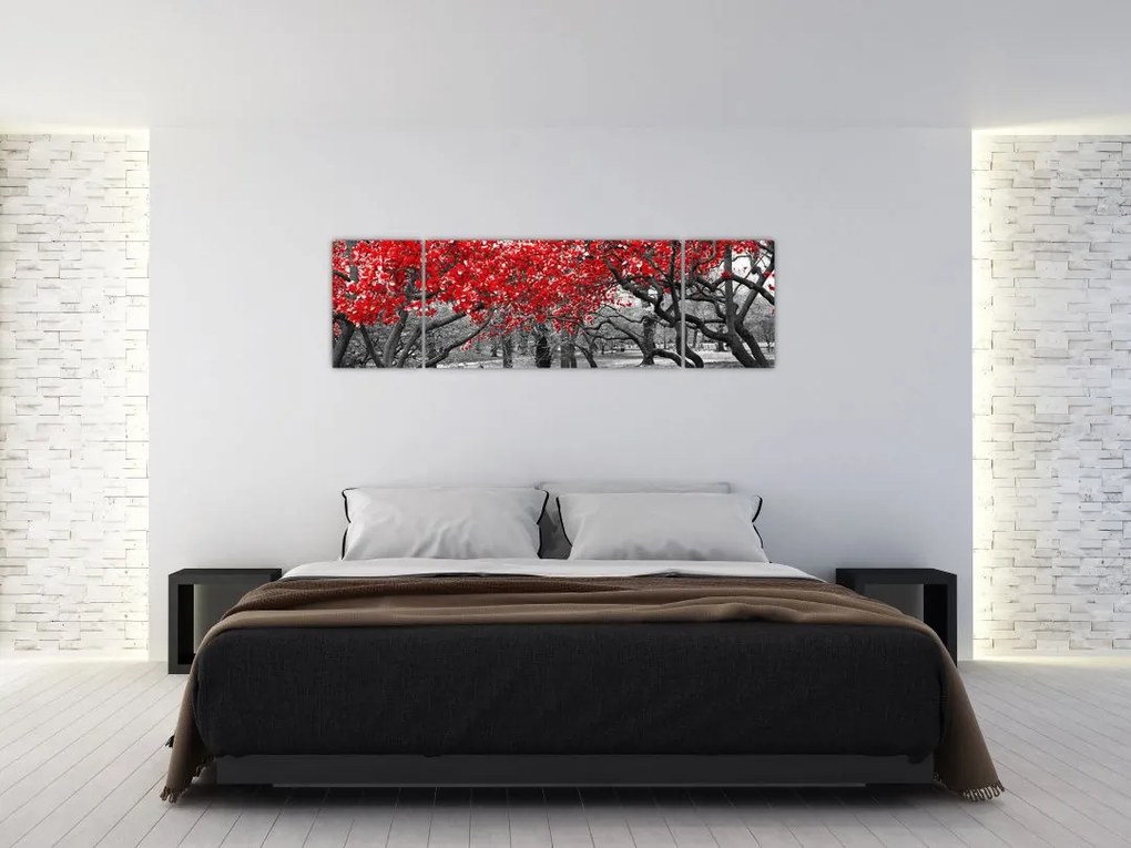 Obraz - Czerwone drzewa, Central Park, New York (170x50 cm)