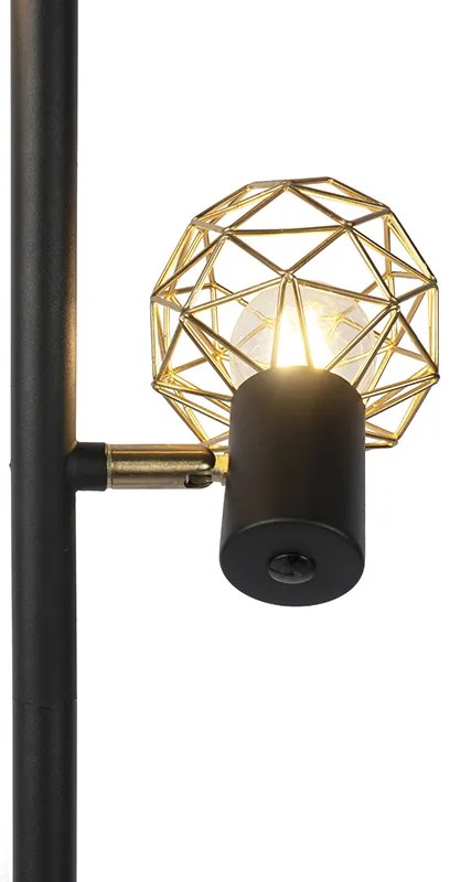 Designerska lampa stojąca czarna ze złotem 3-światłowa regulowana - Mesh Nowoczesny Oswietlenie wewnetrzne