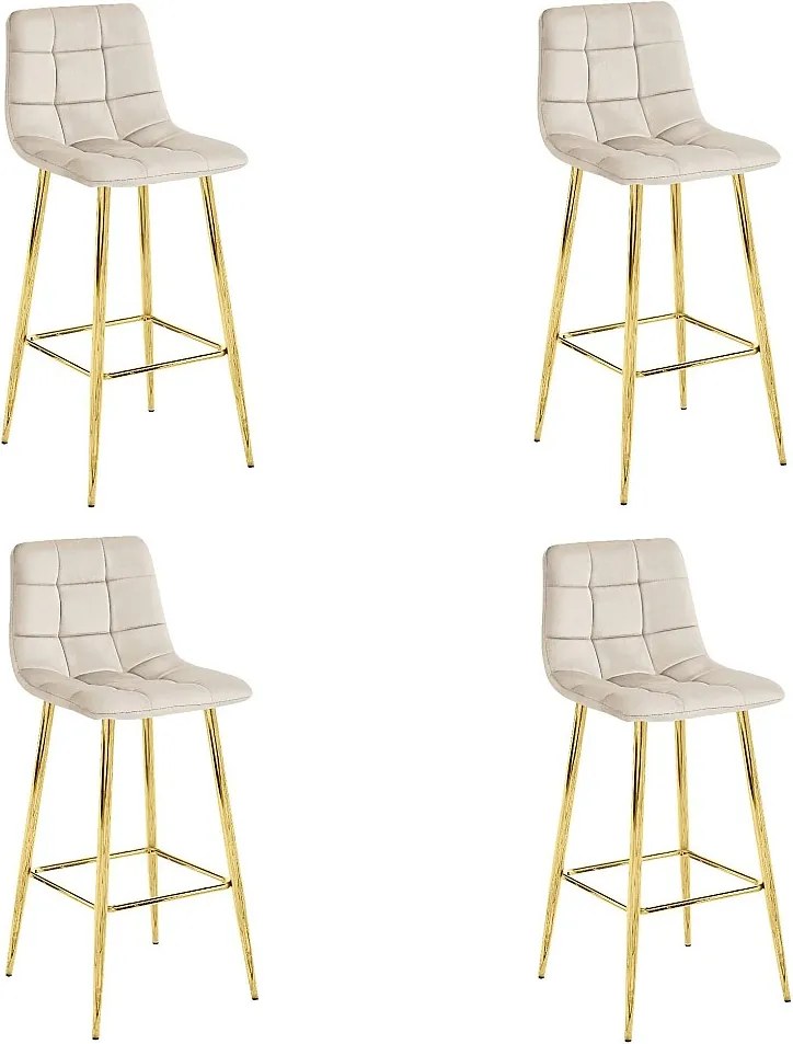 Stołek Valora TEOTO, beżowy, aksamitny, złote nogi, do kuchni, x4