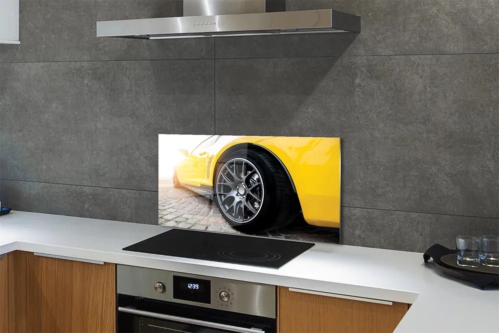 Panel szklany do Kuchni Klasyczne Żółte Auto