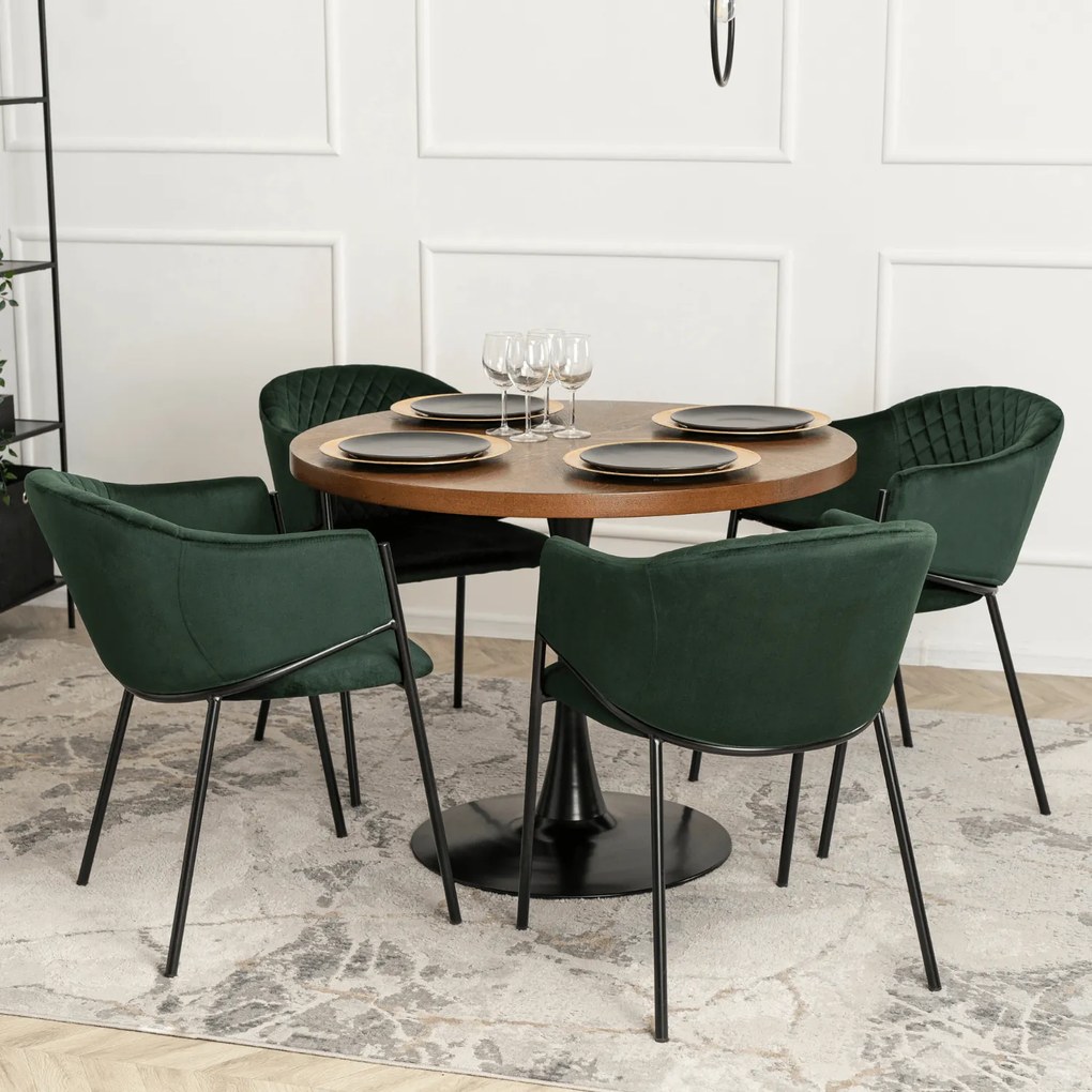 Krzesło Tapicerowane do Salonu INNES 2 Zielone Welurowe Nowoczesne Loft