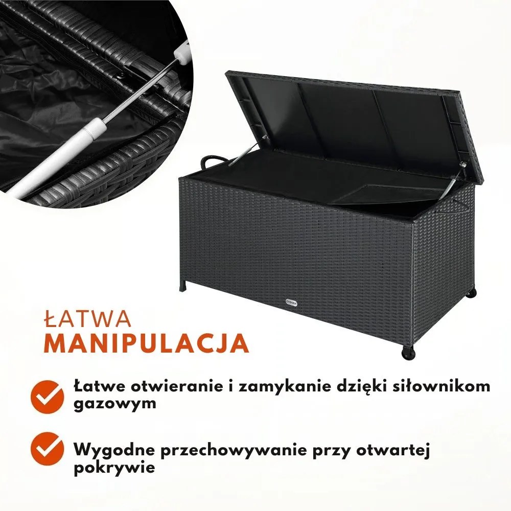 Polirattanowy pojemnik na schowek RICCO, 270L, 117x53x60cm, czarna Casaria