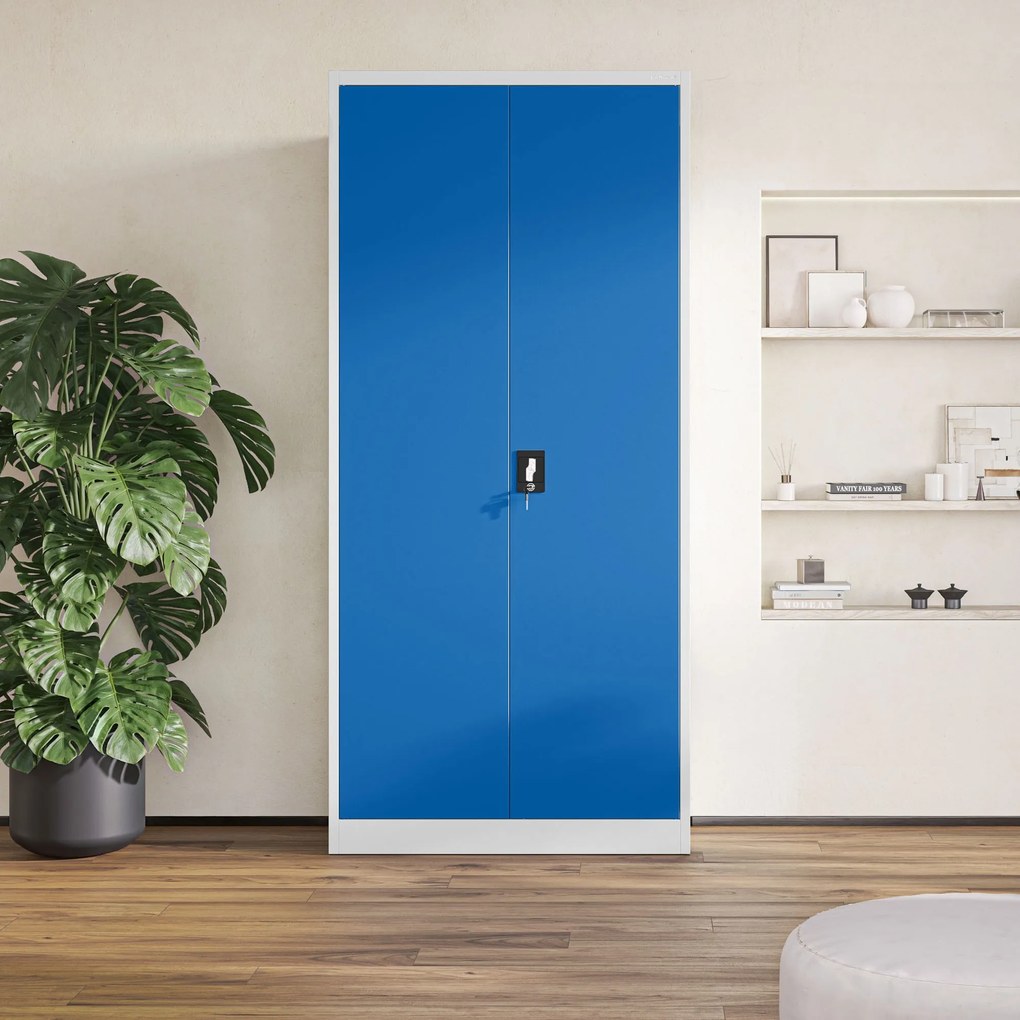 Szafa na dokumenty biurowa metalowa szaro-niebieska: JAN H, 900 x 1950 x 400 mm