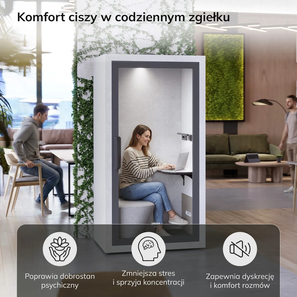 Budka akustyczna do biura INBOX 1-osobowa 2100 x 1100 x 900 mm