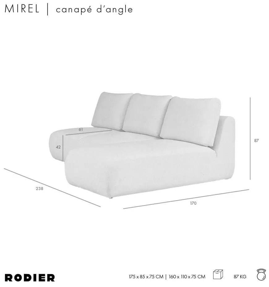 Jasnoróżowy narożnik z materiału bouclé (prawostronny/z szezlongiem) Mirel – Rodier