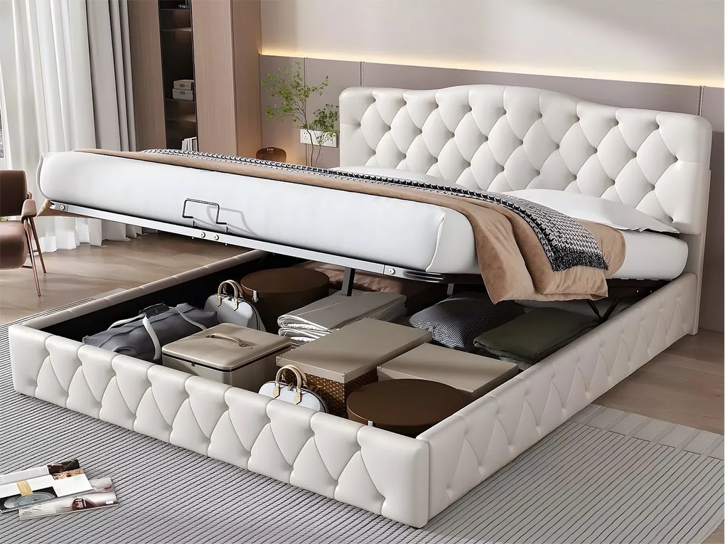 Łóżko 180x200cm z ekoskóry - z regulowanym wezgłowiem - Białe