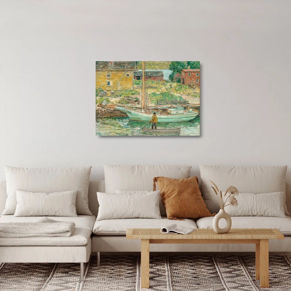 Obraz na szkle - Childe Hassam, Oyster Sloop, Cos Cob, reprodukcje (70x50 cm)