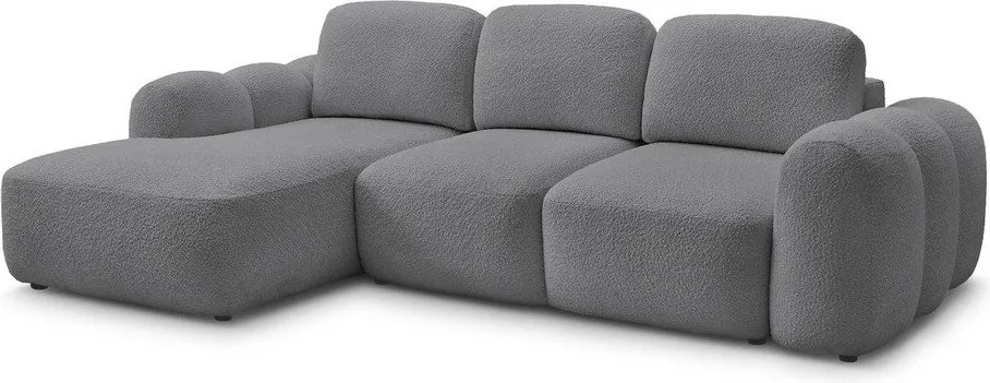 Szary rozkładany narożnik z materiału bouclé ze schowkiem (lewostronny/z szezlongiem) Montaigne – Bobochic Paris