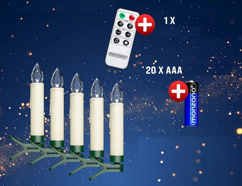 Monzana Świece na choinkę CANDLE, 20 sztuk, 10,5cm, ciepła biała