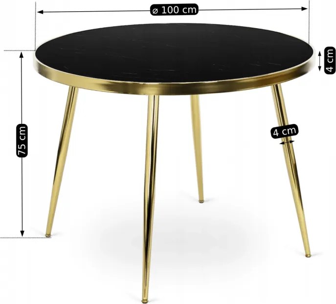 Stół Okrągły TINGA 100 cm Czarny/Złoty Glamour
