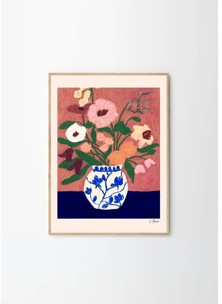 Plakat 30x40 cm Flowers on Blue Table – Carla Llanos – The Poster Club