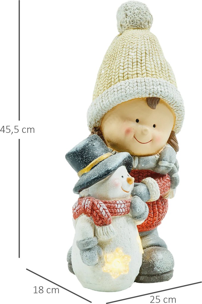 HOMCOM Elf z bałwanem, ogrodowa figurka, 4 diody LED, na baterie, 25 x 18 x 45,5 cm