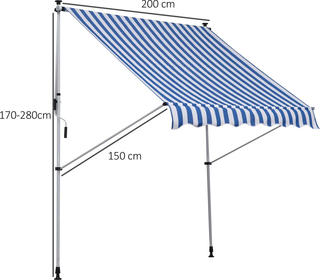 Outsunny markiza markiza zaciskowa składane ramię 170–280 cm z regulacją wysokości aluminium, kolor niebieski