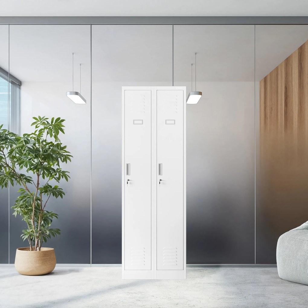 Szafka pracownicza metalowa socjalna czterokomorowa biała: KACPER II, 600 x 1800 x 500 mm