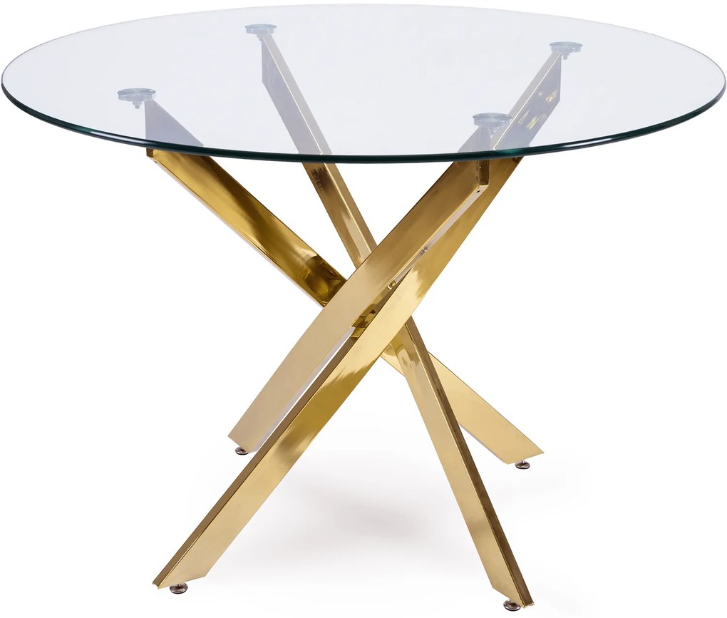 Zestaw Stół Okrągły SALLO 110 cm i 4 Krzesła Tapicerowane RAYA Szare Glamour