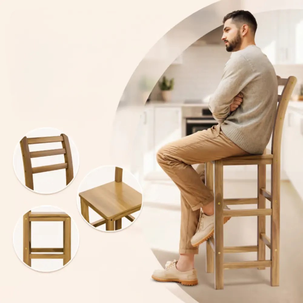 Casaria Krzesła barowe OSLO z oparciem, 2 szt., 40x36x110cm, naturalny brąz