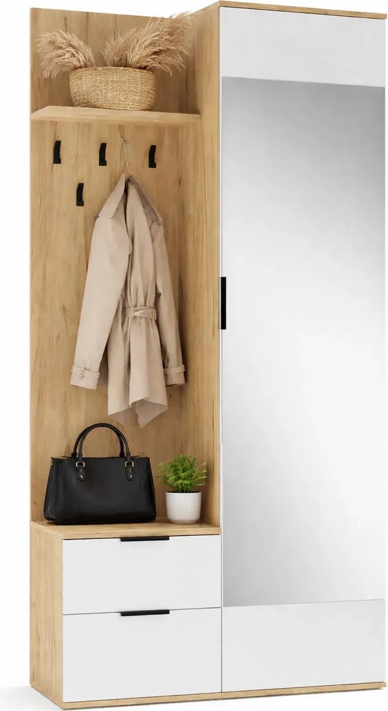 Garderoba nowoczesna dąb złoty + biały F2-N19