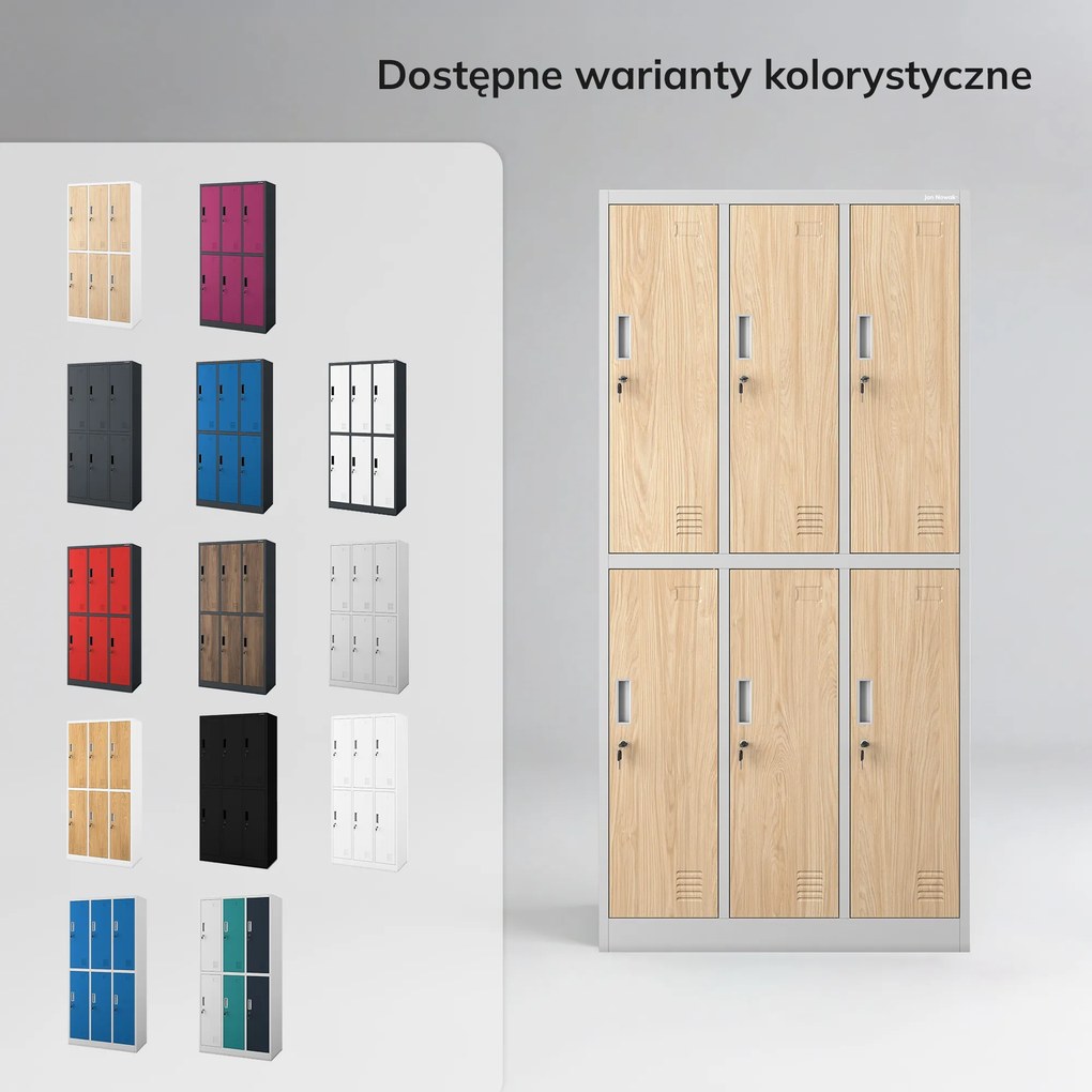 Szafa socjalna ubraniowa 6-drzwiowa szara/dąb sonoma, 900x1850x450 mm: IGOR Eco Design