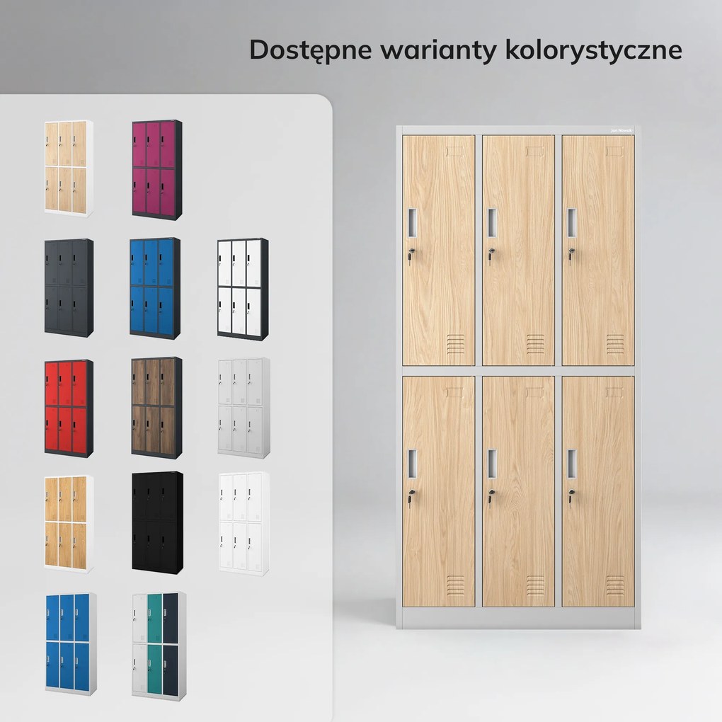 Szafka socjalna ubraniowa BHP szara / dąb sonoma 6-drzwiowa: Eco Design IGOR, 900 x 1850 x 450 mm