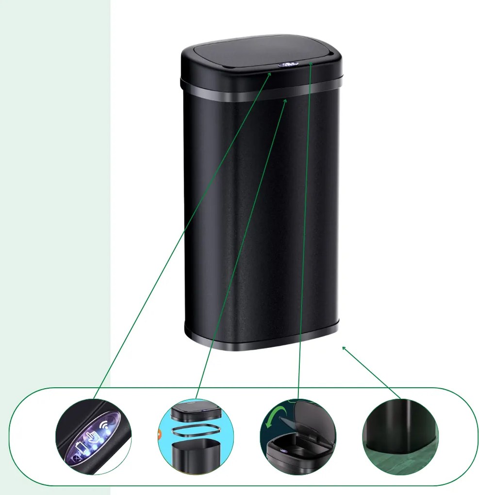 Sensorowy kosz na śmieci DEUS, 58 litrów, czarny Jurhan