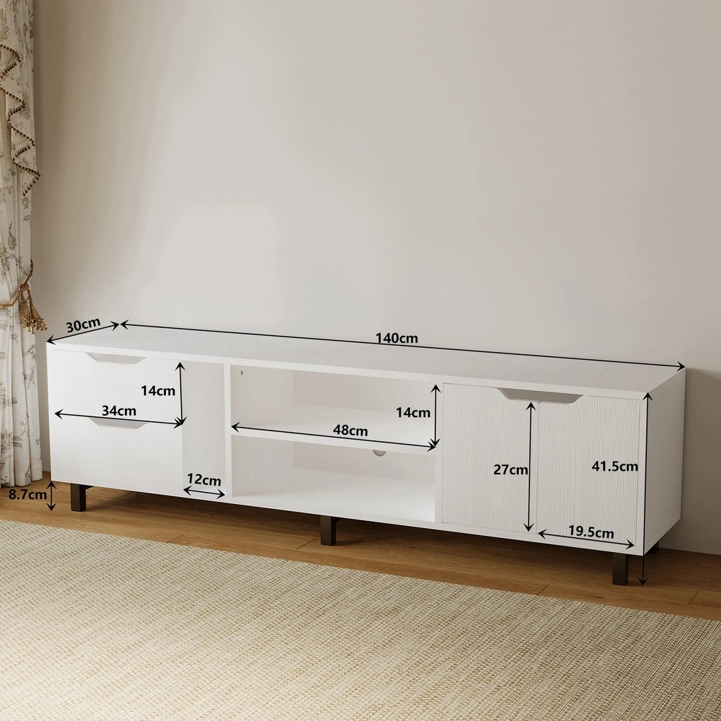 Szafka rtv pod TV skandynawska – biała, 140 cm