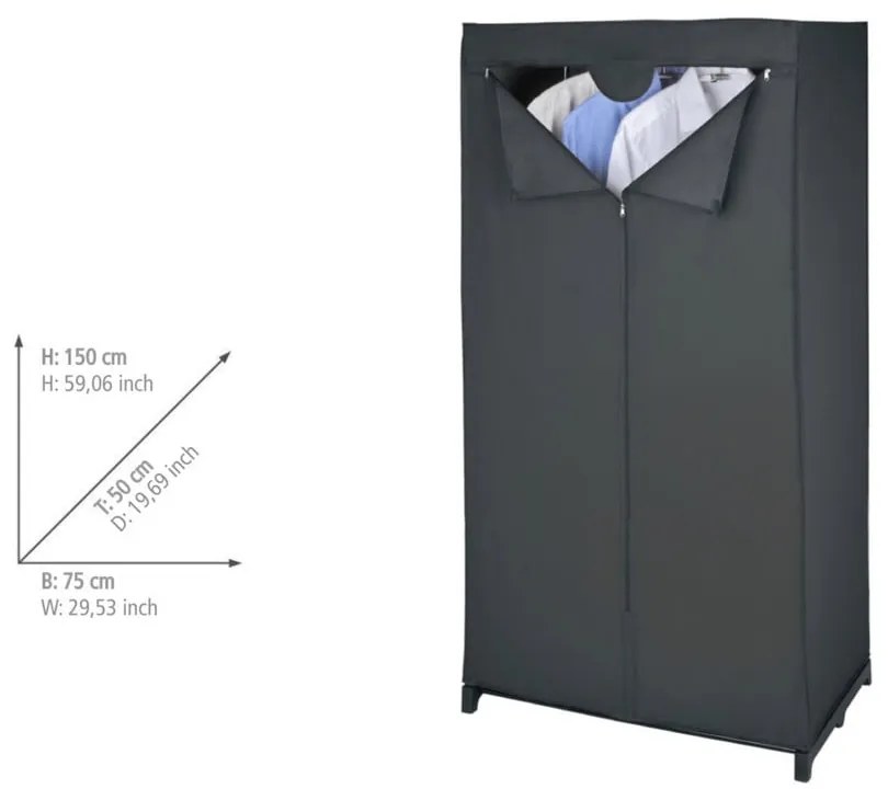 Czarna tekstylna szafa 75x150 cm Deep – Wenko