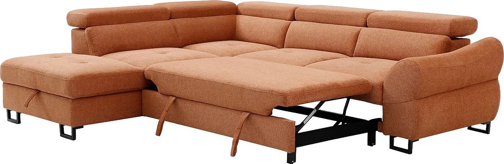 Kanapa narożna  lewostronna z teksturowanej  tkaniny w kolorze terakota VAVERDO