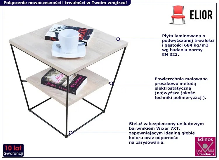 Kwadratowy stolik kawowy w stylu loft dąb sonoma - Celia 4X