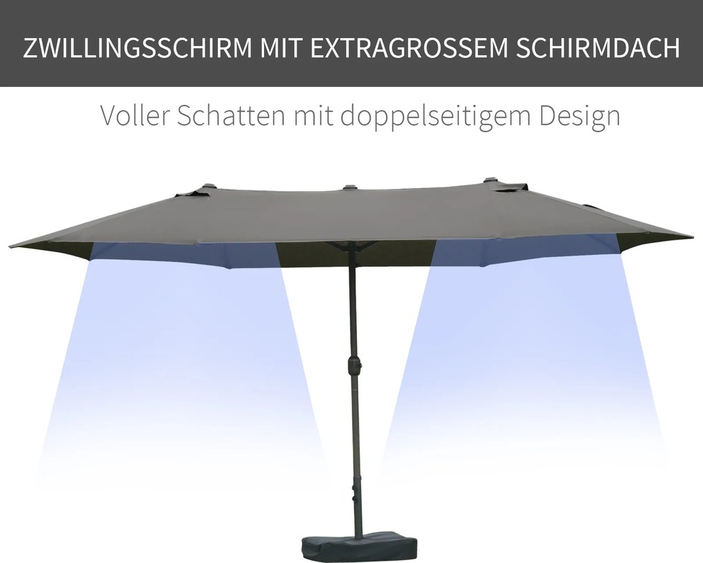Podwójny Parasol Outsunny z Podstawką i Korbką Ciemnoszary 460 x 270 cm