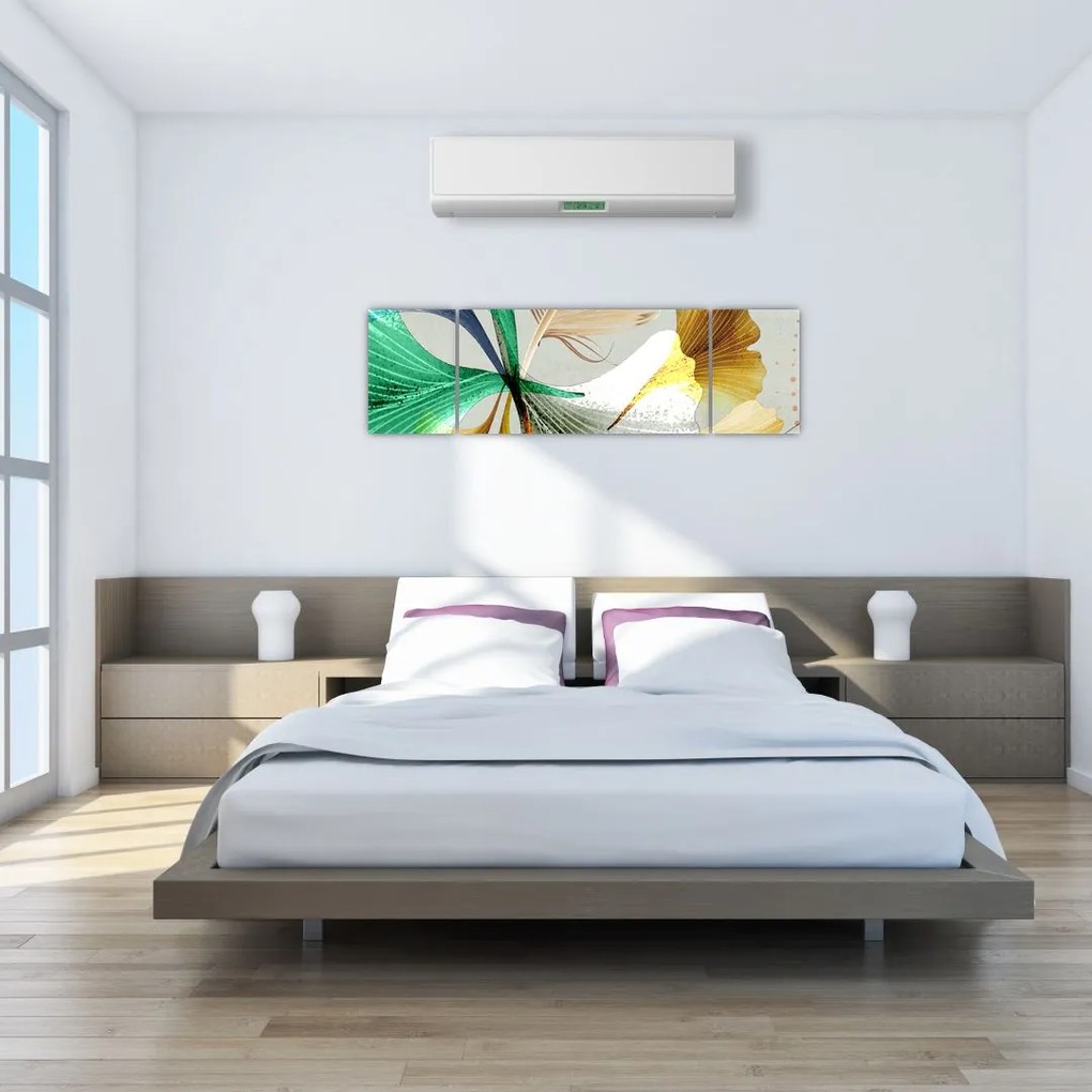 Obraz - Liście z piórami (170x50 cm)