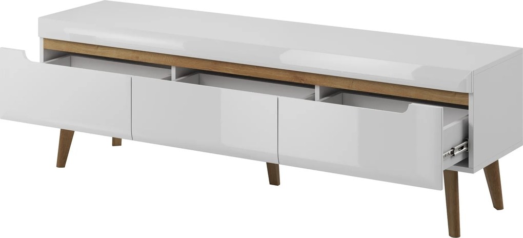 Szafka RTV stojąca NORDICO 160 cm do Salonu pod Telewizor 3 Szuflady - Biały
