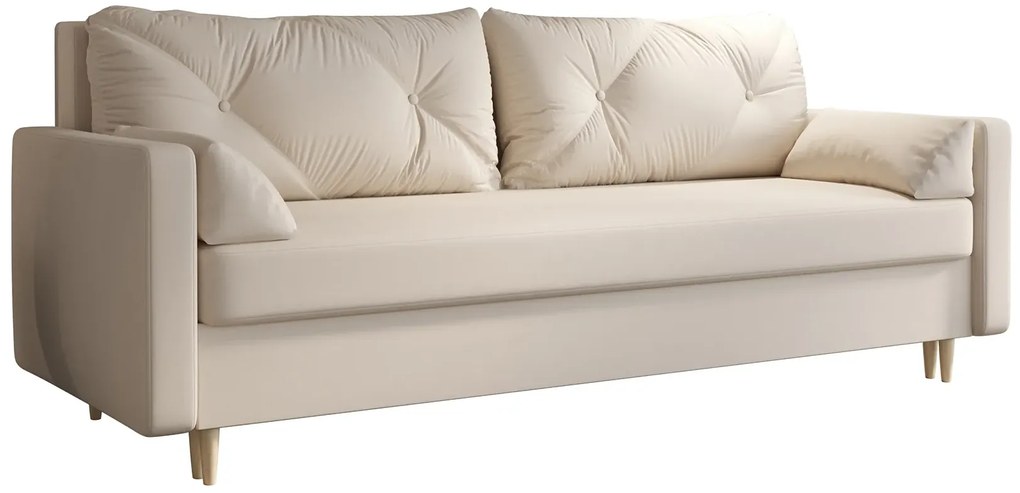 Kremowa tapicerowana welurem sofa rozkładana - Ahmo