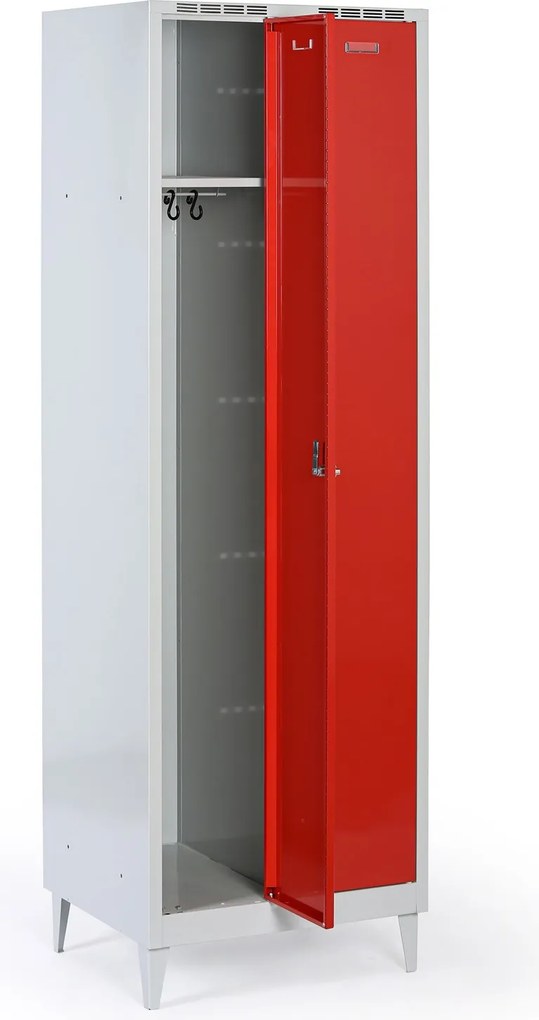 Metalowa szafka ubraniowa S8 na nogach, 2-drzwiowa, 1950 x 600 x 500 mm, zamek obrotowy, drzwi czerwone