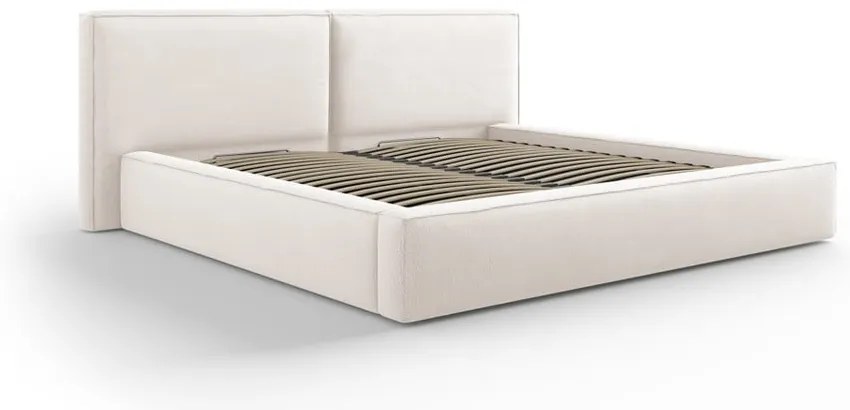 Beżowe tapicerowane łóżko dwuosobowe ze schowkiem i stelażem 200x200 cm Arendal – Cosmopolitan Design