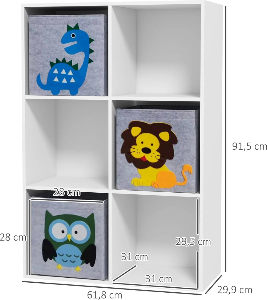 ZONEKIZ Regał do przechowywania dla dzieci, sześciany, szuflady, MDF, zabezpieczenie przeciw przewracaniu, Biały