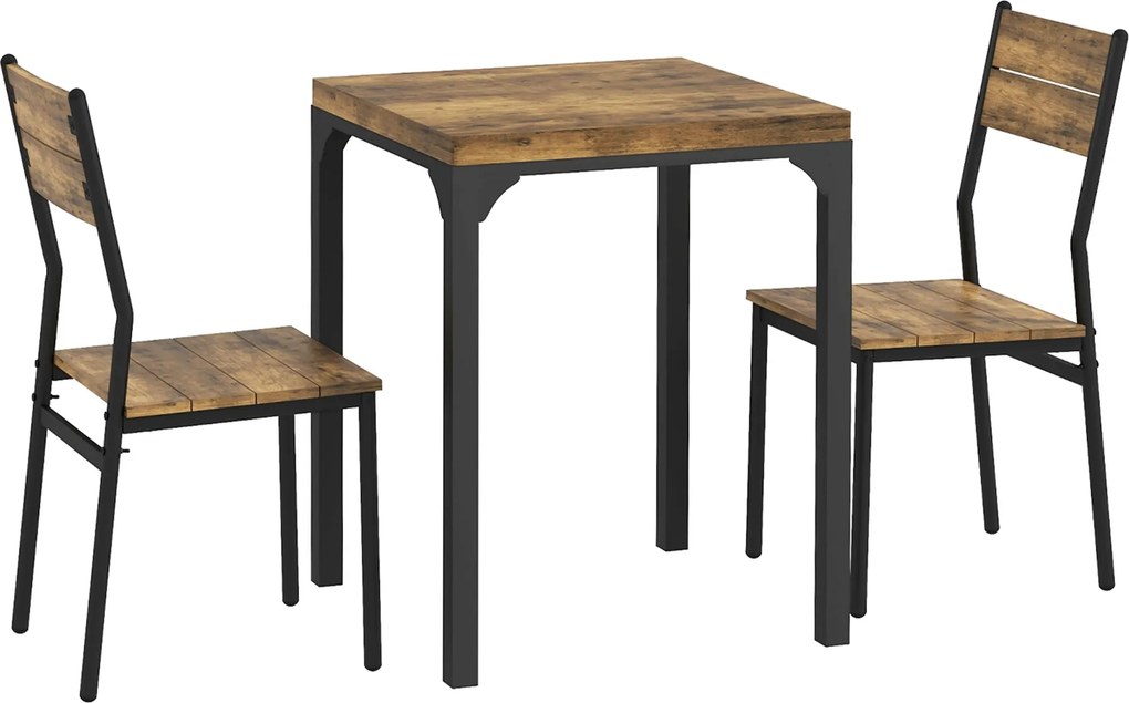 HOMCOM Zestaw Stołowy 3-częściowy, Stolik i 2 Krzesła, MDF+Metal, Brązowy