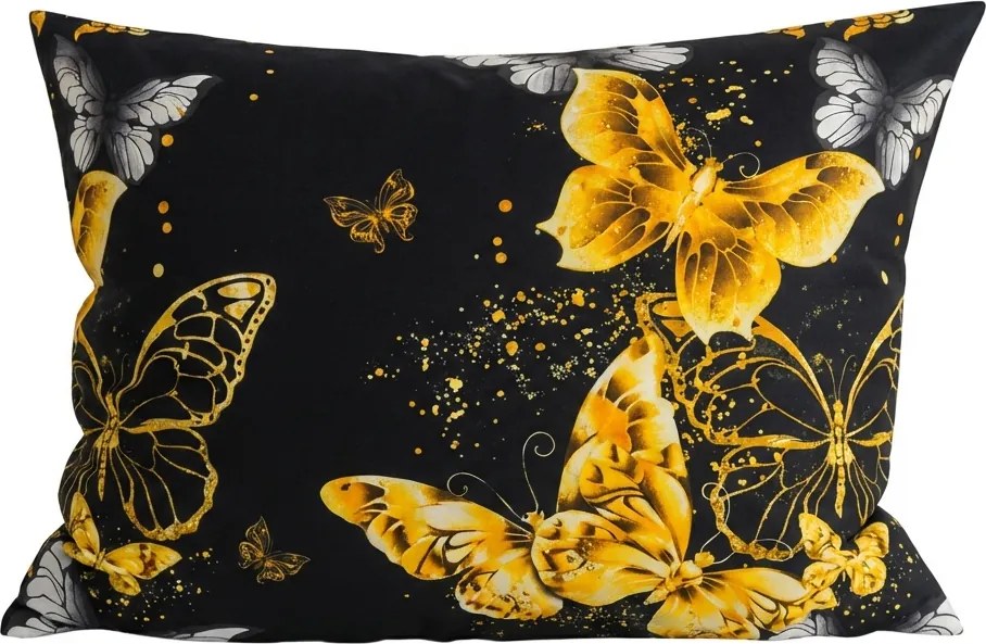 Poszewka na poduszkę z mikrofibry GOLD BUTTERFLY 50x70 cm, czarna